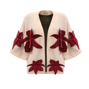 Silk-Lined Wrap Jacket With Dropped Sleeves Peach Nude (M)