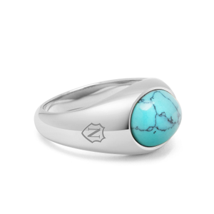 Silver Oval Signet Ring With Turquoise Stone (X 1/2 (UK))