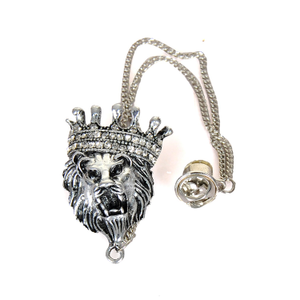 Silver Lion King Brooch And Lapel Pin With Detachable Tassels - Silver