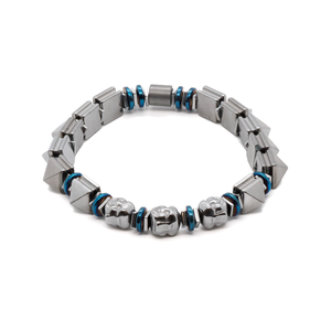 Silver Hematite Stone Buddha & Hematite Stone Beaded Bracelet - Silver