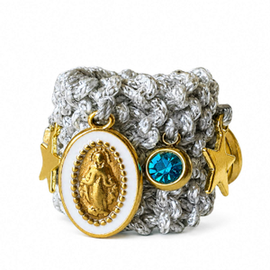 Silver Ring Handknitted With Charms - Elastic