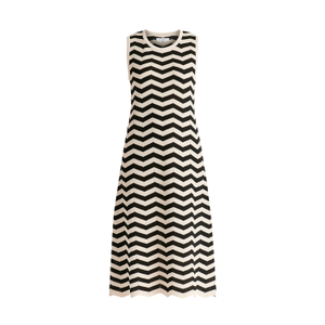 Sleeveless Midi Knit Dress In Zigzag Pattern In Black And Beige (L)