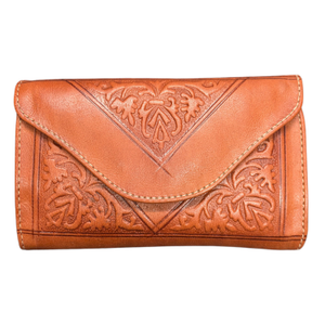 Small Leather Tri-Fold Purse Light Brown