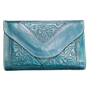 Small Leather Tri-Fold Purse Teal