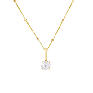 Solitaire Pendant Gold Beaded Necklace