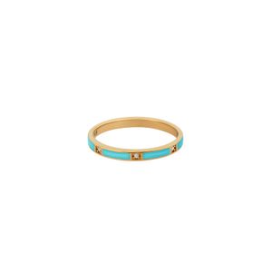 Gold Turquoise Enamel Ring – Healing & Protection Gemstone Jewelry – Soothing Vibrations (N 1/2 (UK))