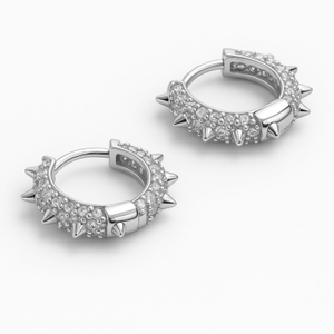 Crystal Spike Mini Huggie Hoop Earrings – Sterling Silver