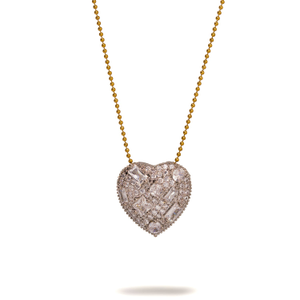 Sparkly Baguette Diamonds Big Heart Love Gold Statement Necklace - Gold