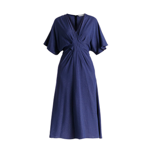 Sparkled Midi Wrap Dress With Pleated Details In Navy (L)