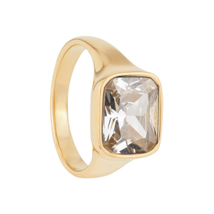 Square Chunky Gold Cocktail Ring: Silver White (N 1/2 (UK))