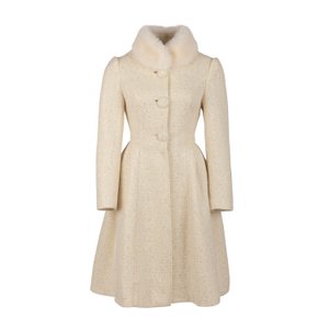 Starlet Wool Tweed Dress Coat With Faux Fur In Crema (M)