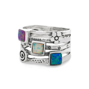 Sterling Silver Fire Opal Stacking Ring (O (UK))