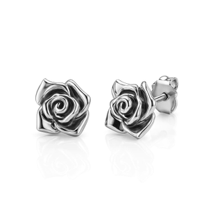 Handmade Sterling Silver Rose Stud Earrings Artisan Italian Jewelry For Women