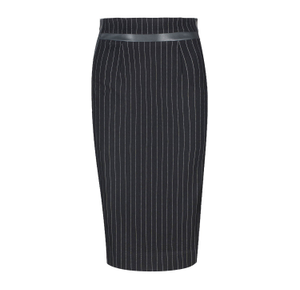 Striped Black Pencil Skirt With Leather Detail (XL)