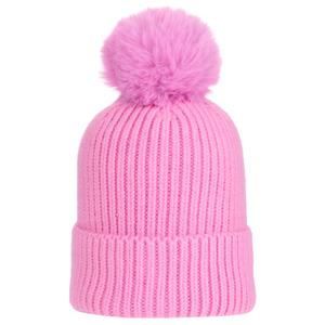 Super Soft Chunky Cashmere Mix Hat With Pom Pom In Bubblegum Pink (one size)