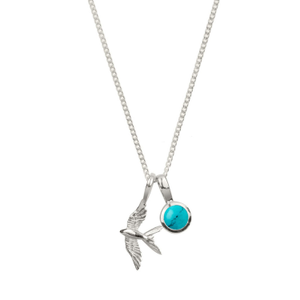 Swallow In Flight Silver Necklace With Turquoise Birthstone Charm (one size)