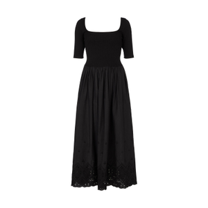Sydney Short Sleeve Jersey Bodice Embroidered Midi Dress In Black (L)