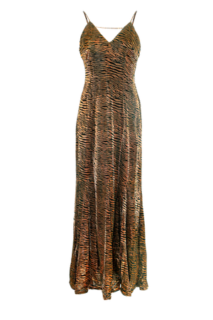 Talia Brown Tiger Velvet Burnout Maxi Dress (L)