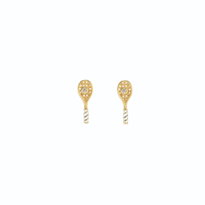 Tennis Racket Crystal & Enamel Stud Earrings Gold Vermeil (one size)