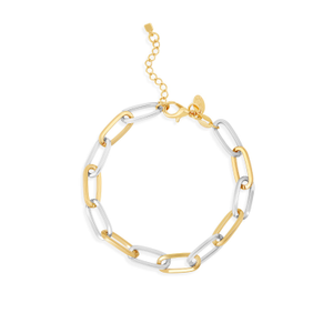 Ten Mm Two Tone Oval Paper Clip Bracelet (7")