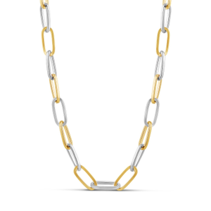 Ten Mm Two Tone Oval Paper Clip Necklace (16")