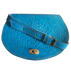 The Temara Embossed Saddle Bag In Bright Blue