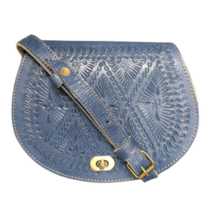 The Temara Embossed Saddle Bag In Navy Blue