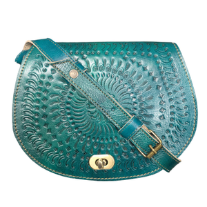 The Temara Embossed Saddle Bag In Teal