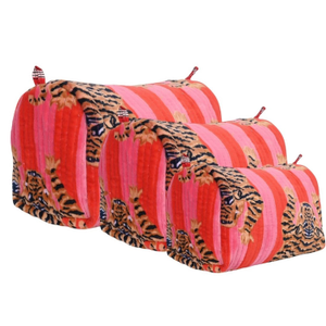 The Velvet Tibetan Tiger Three Piece Travel Set In Pink And Orange