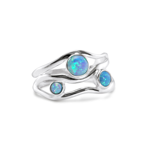 Three Blue Fire Opal Gemstone Ring (O (UK))