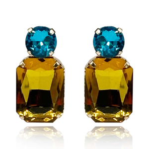 Adelle Topaz Crystal Ocatgon And Aqua Round Stone Drop Earrings