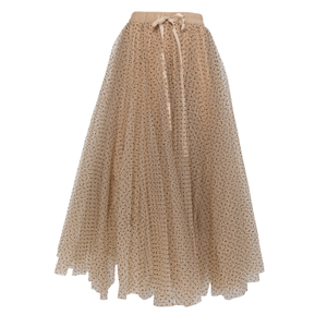 Tulle Skirt With Polka Dots And Elastic Waistband Beige (S)