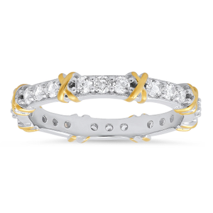 Two Tone Diamond Cz "X" Stackable Eternity Band Ring In Sterling Silver (L 1/2 (UK))