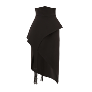 Unique Asymmetric Draped Skirt With Fringe Black (M)