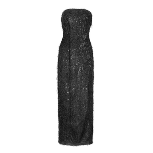 Uma Black Fringe Sequin Maxi Dress (S)