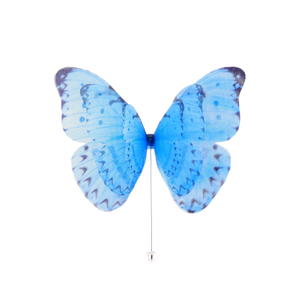 Versatile Large Blue Silk Butterfly Brooch Pin With Silver Pin