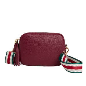 Verona Crossbody Burgundy Tassel Bag With Green Stripe Strap (one size)