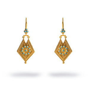 Vintage Style Gold & Turquoise Design Dangle Earrings - Turquoise