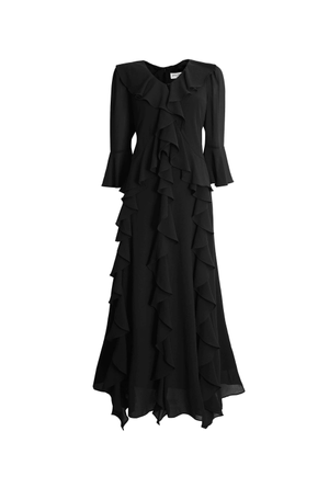V-Neck Ruffle Black Dress (S)