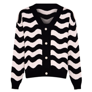 Waves Cardigan Wool & Cashmere Black & White Women (S)