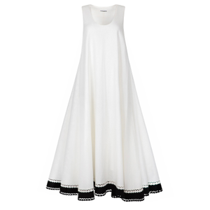 White And Black Embroidered Lace Linen Maxi Dress (XS/S)