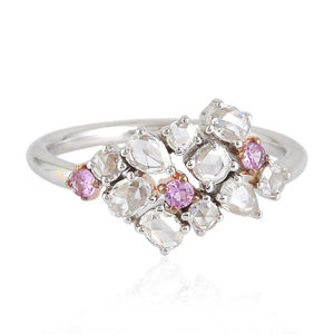 Two-Tone White & Rose Gold Ring with Diamonds & Pink Sapphire (N (UK))