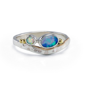 White & Blue Dainty Opal Ring (R (UK))