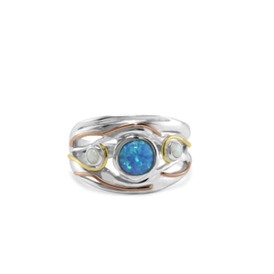 White & Blue Opal Trio Statement Ring (P (UK))