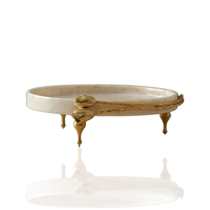 Double Tulip White Marble Footed Serving Tray