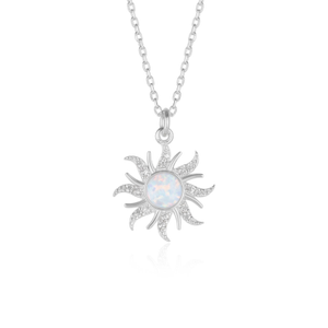 White Opal Sun & Sunburst Necklace In Sterling Silver - Silver