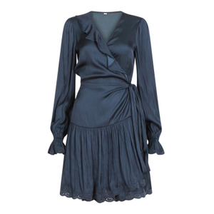 Wild Flower Embroidered Wrap Dress - Navy (XS)