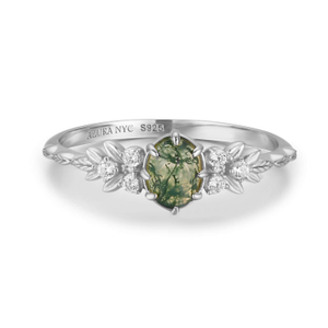 Wildflower Moss Agate Ring White Gold Vermeil© (T 1/2 (UK))