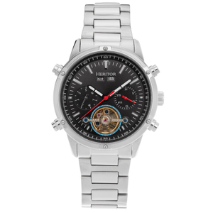 Wilhelm Semi-Skeleton Bracelet Watch with Day and Date - Black, Silver