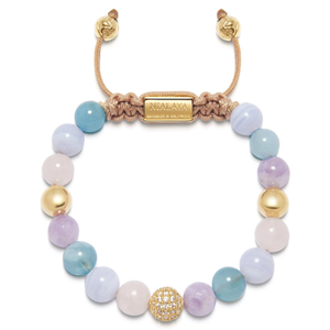 Women's Beaded Bracelet With Aquamarine, Blue Lace Agate, Rose Quartz, And Amethyst Lavender (M)